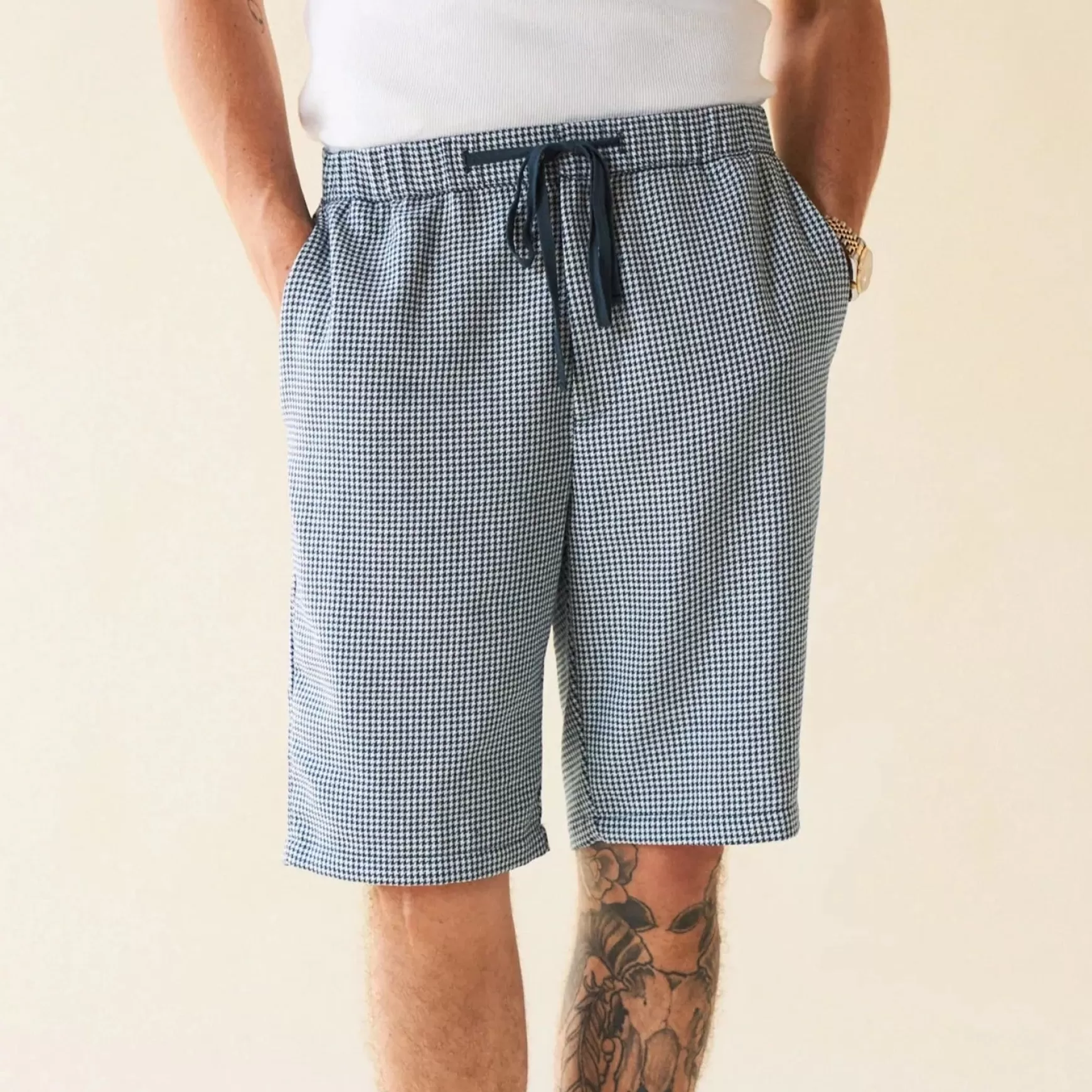 bound 'Atlantic' Dogtooth Linen Shorts Fashion