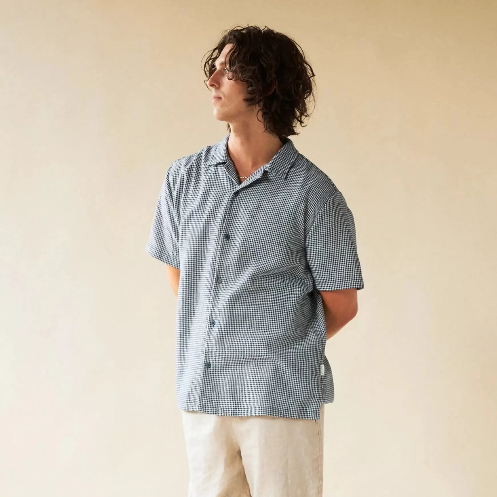 bound 'Atlantic' Dogtooth Linen Ss Shirt Flash Sale