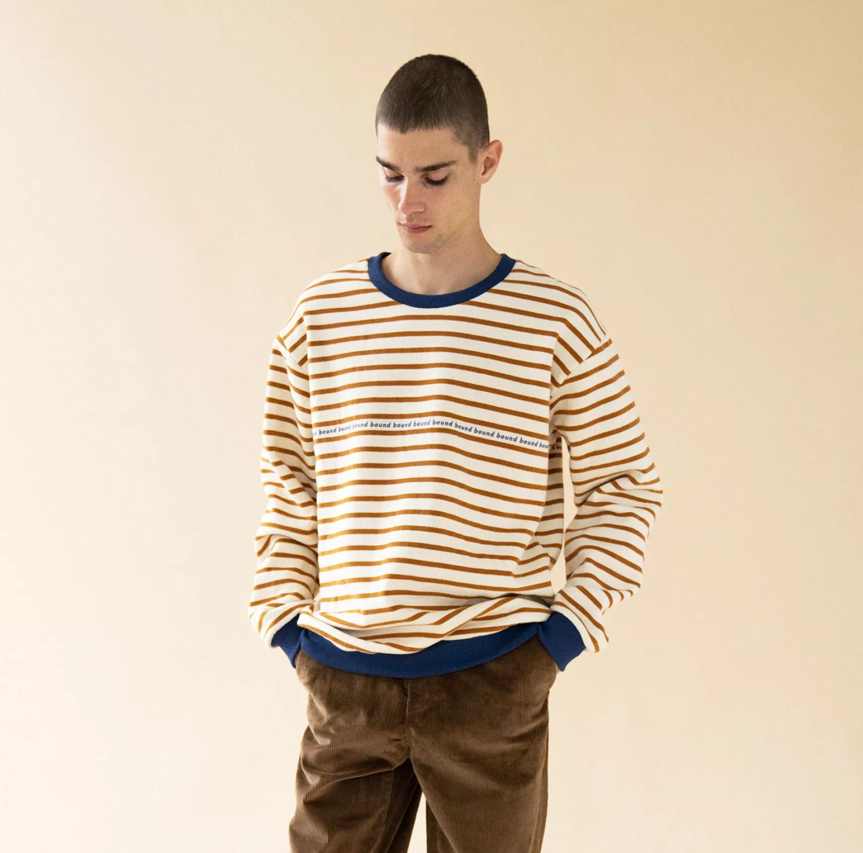 bound 'Cream X Camel' Contrast Stripe Sweater Shop