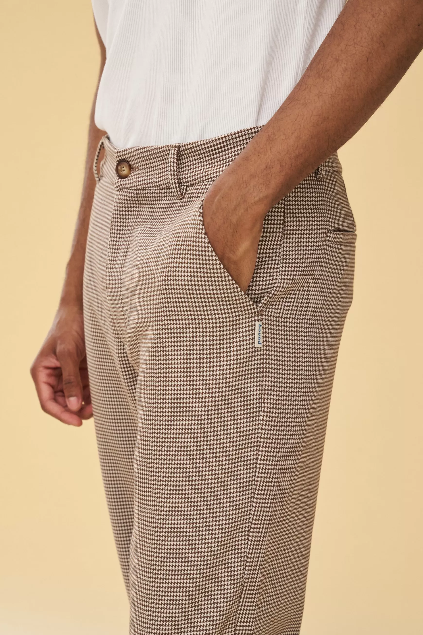 bound Dogtooth Woven Cropped Trousers - Latte Discount