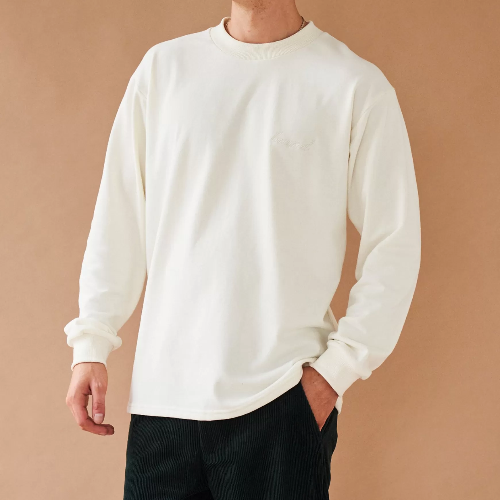 bound 'Ecru Script' Embroidered Longsleeve Tee Discount