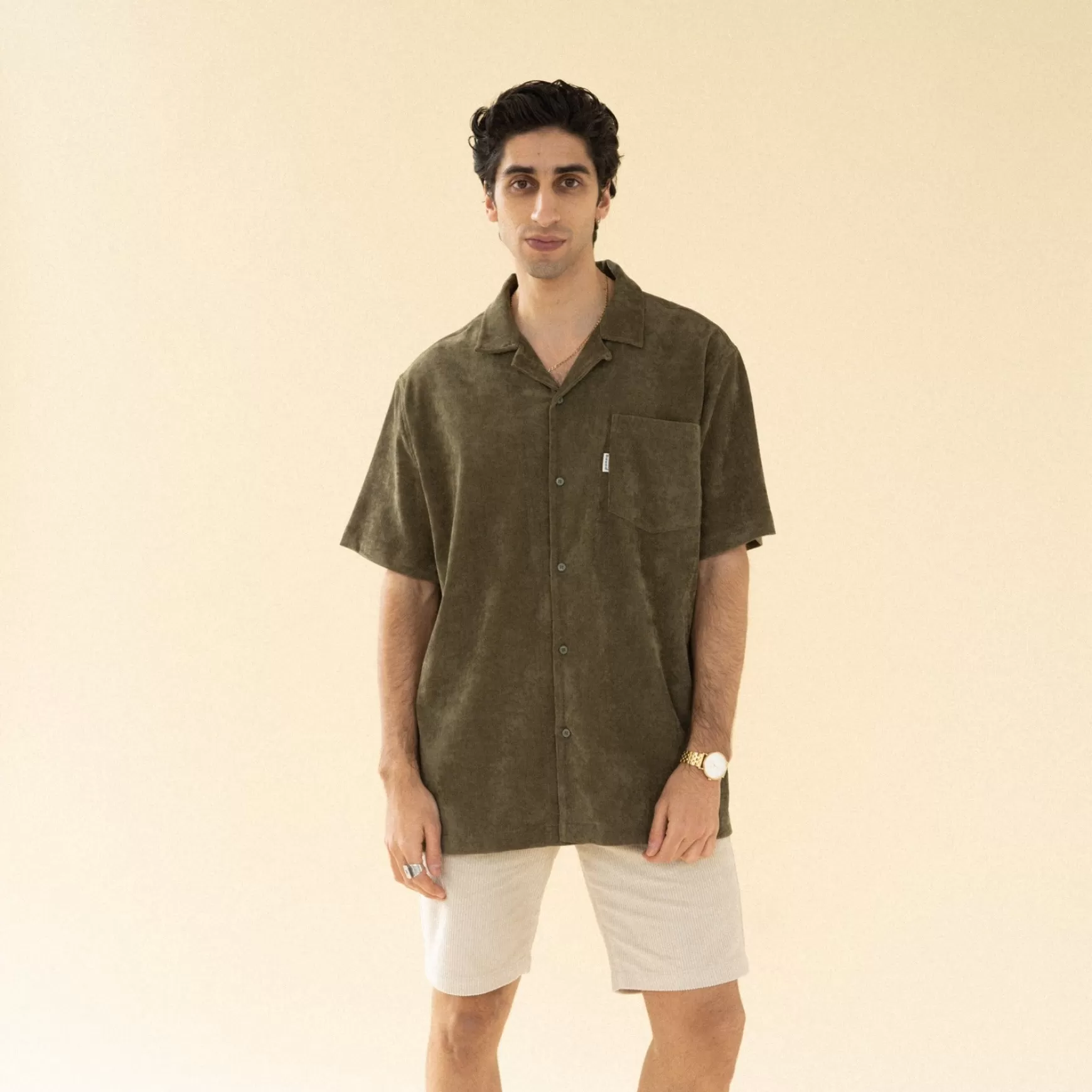 bound 'Khaki Cord Towel' Ss Shirt Discount