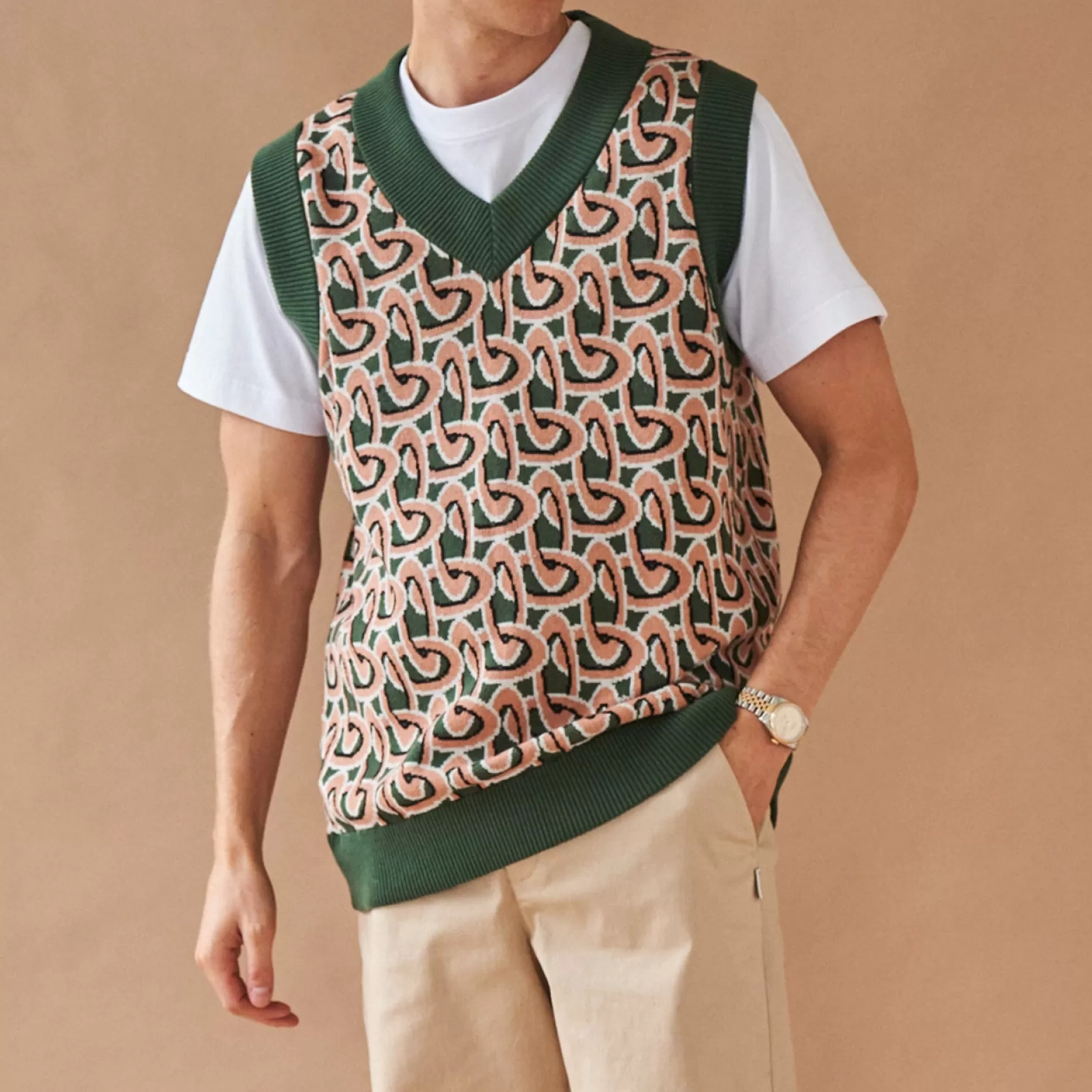 bound 'Monaco' Pattern Knit Sweater Vest Cheap