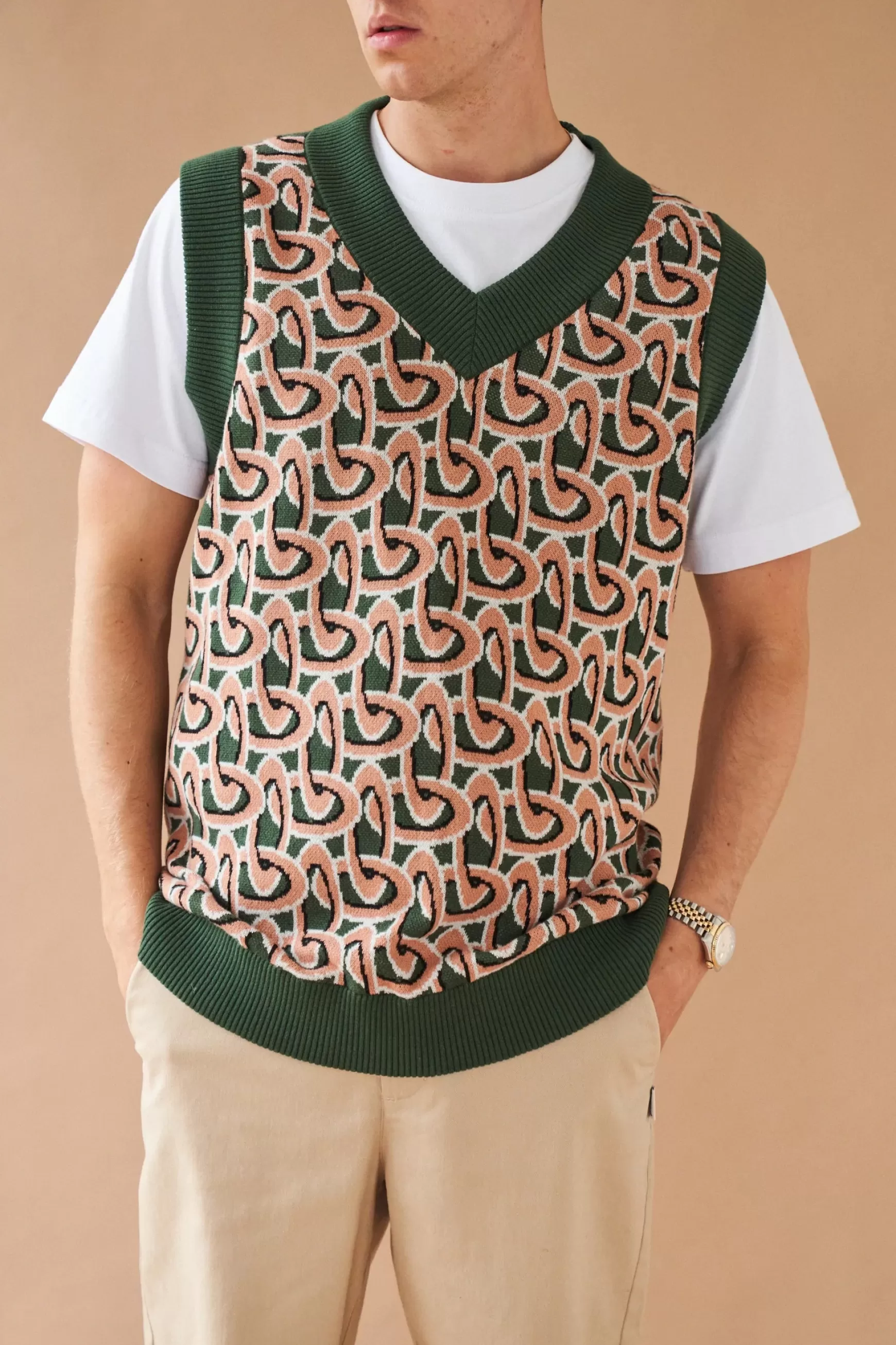 bound 'Monaco' Pattern Knit Sweater Vest Cheap