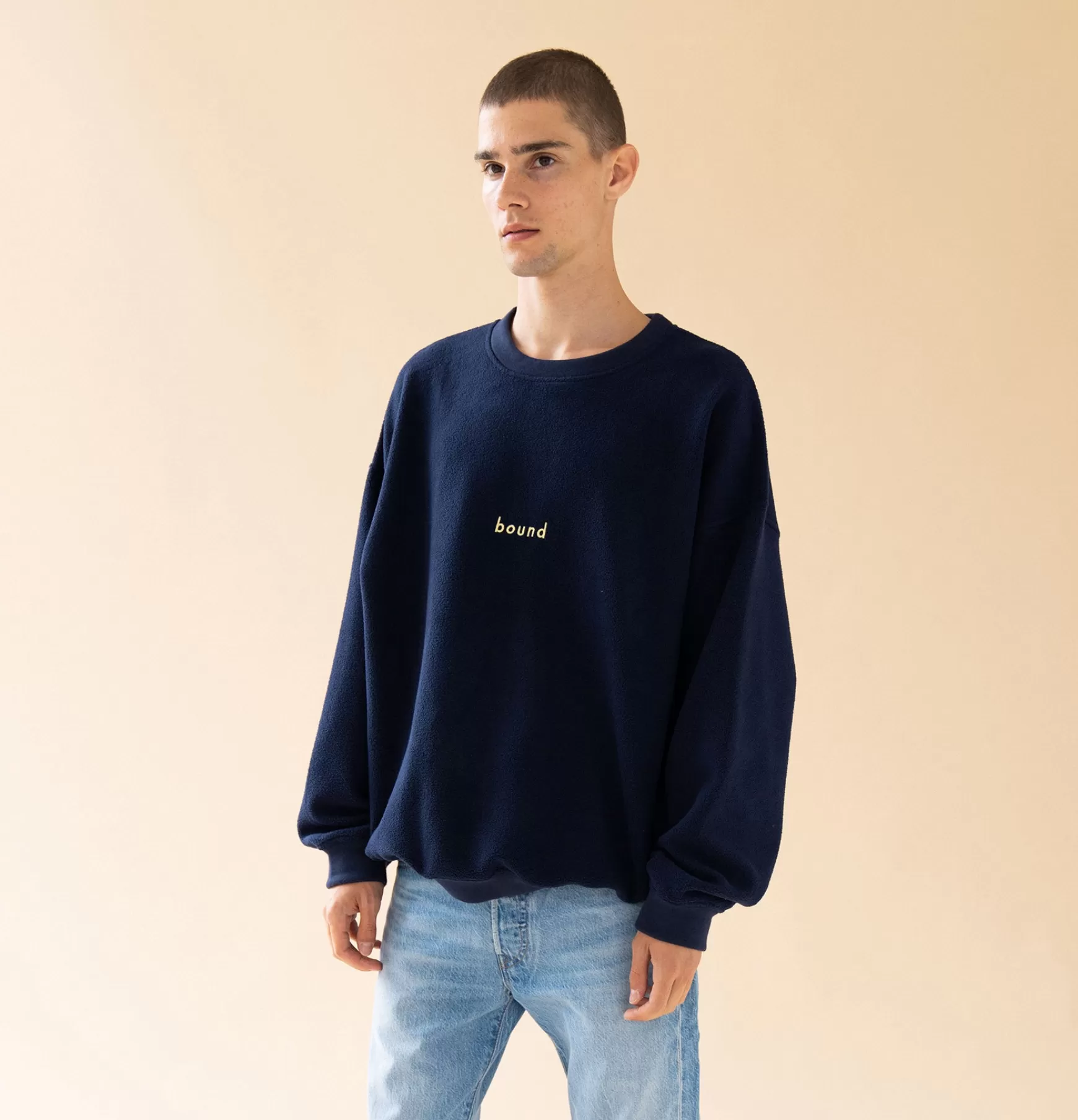 bound 'Navy Reverse Fleece' Oversized Sweater New