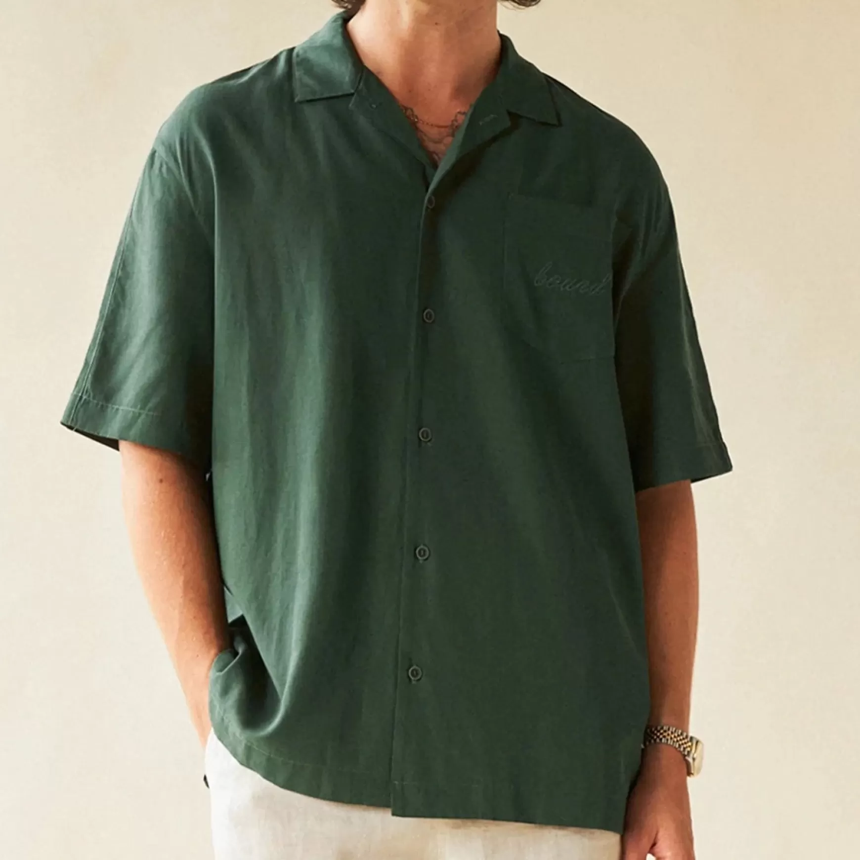 bound 'Olivais' Lyocell Ss Shirt - Forest Green Sale