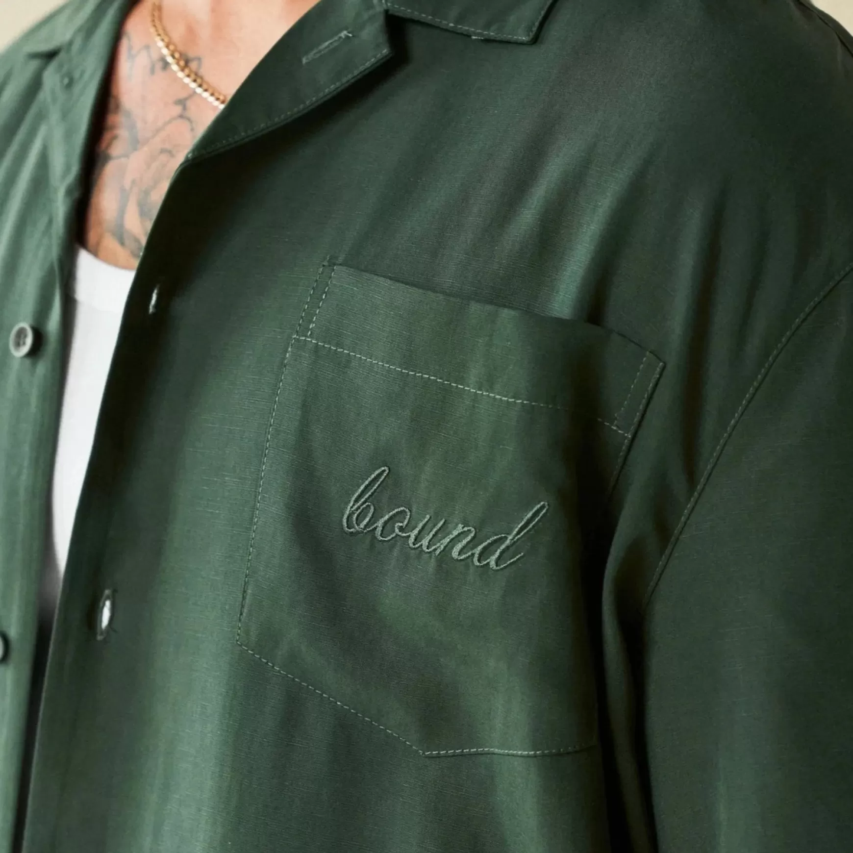 bound 'Olivais' Lyocell Ss Shirt - Forest Green Sale