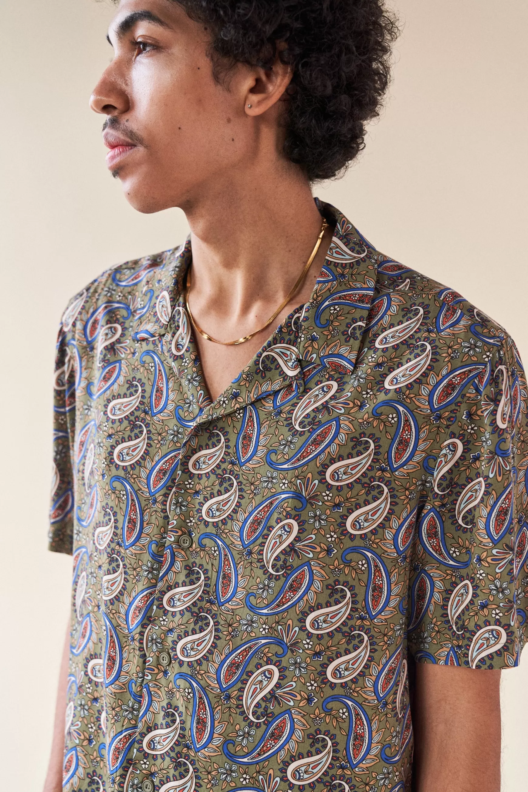 bound 'Olive' Paisley Rayon Ss Shirt Hot