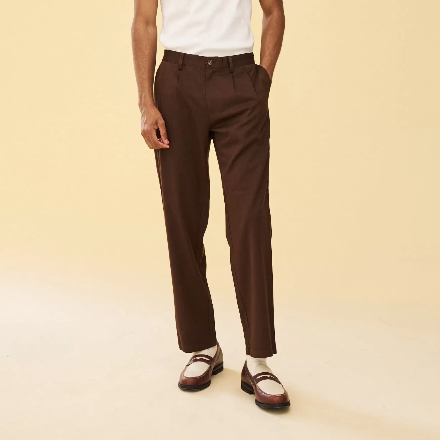 bound Pleated Smart Trousers - Brown New