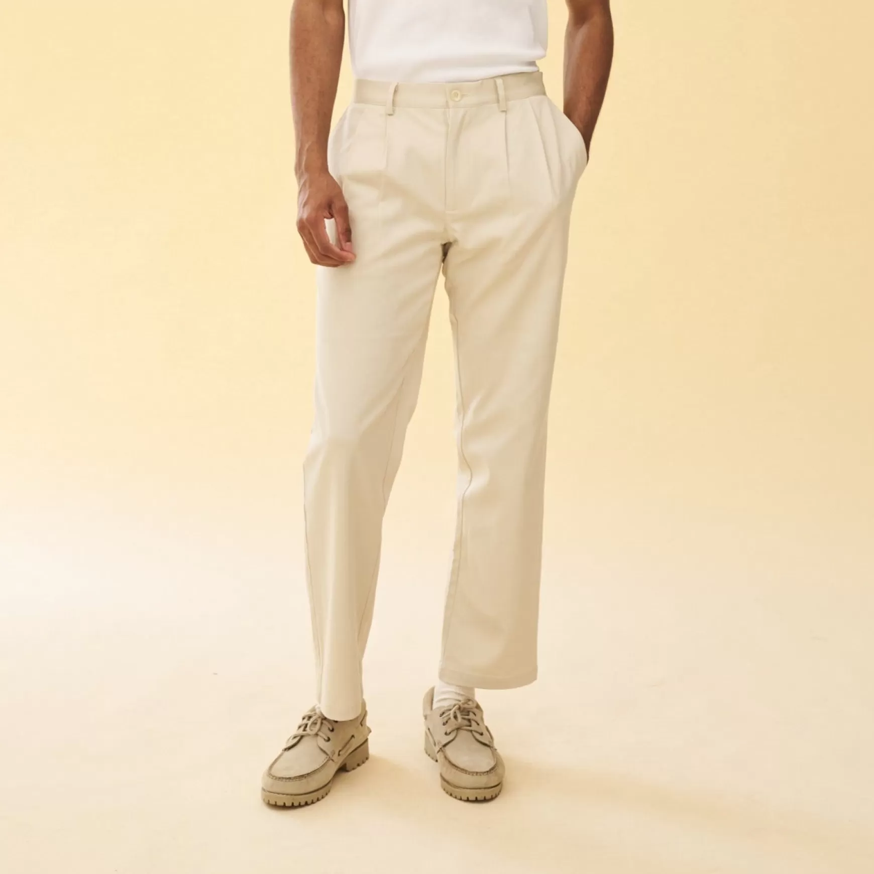 bound Pleated Smart Trousers - Cream Fashion