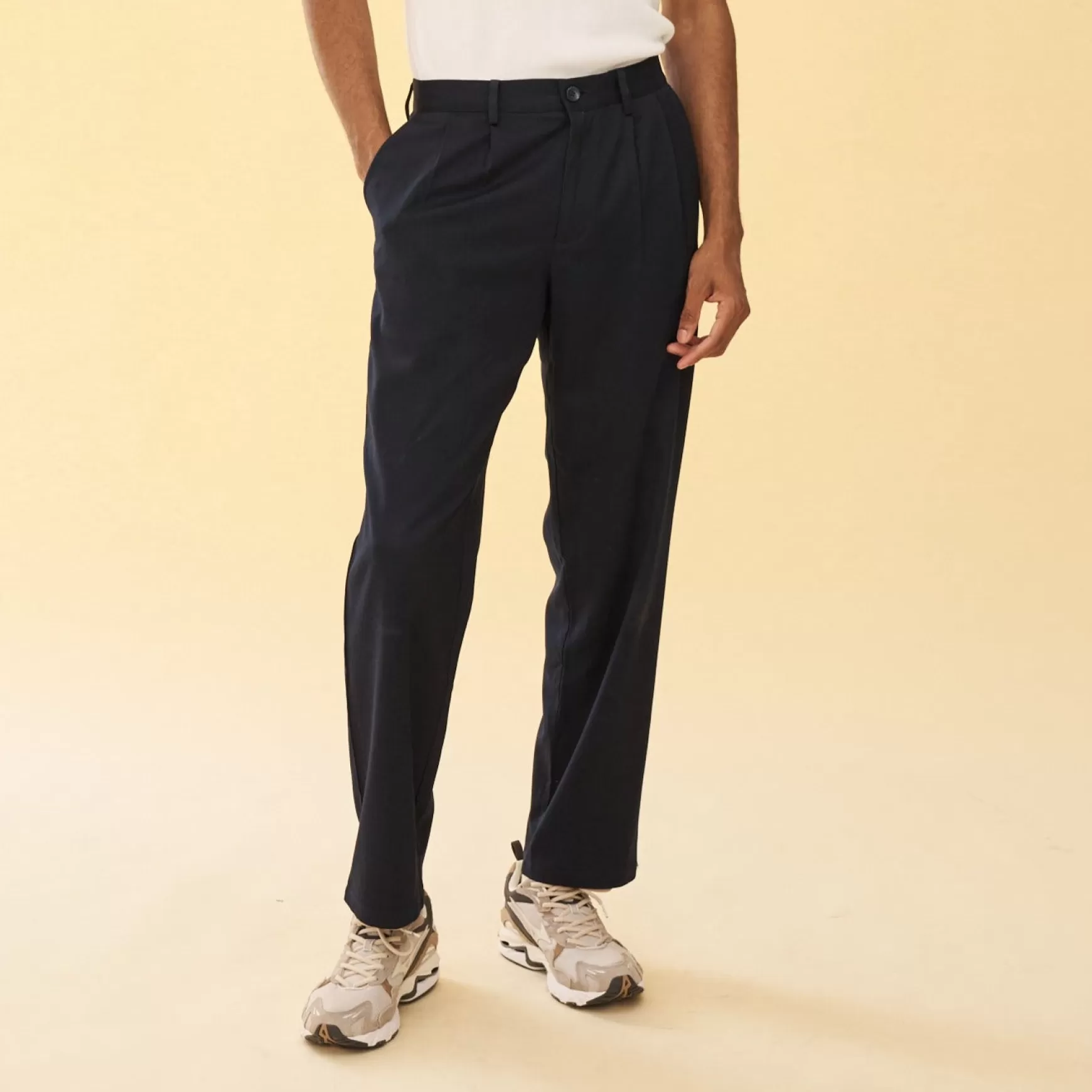 bound Pleated Smart Trousers - Navy Clearance