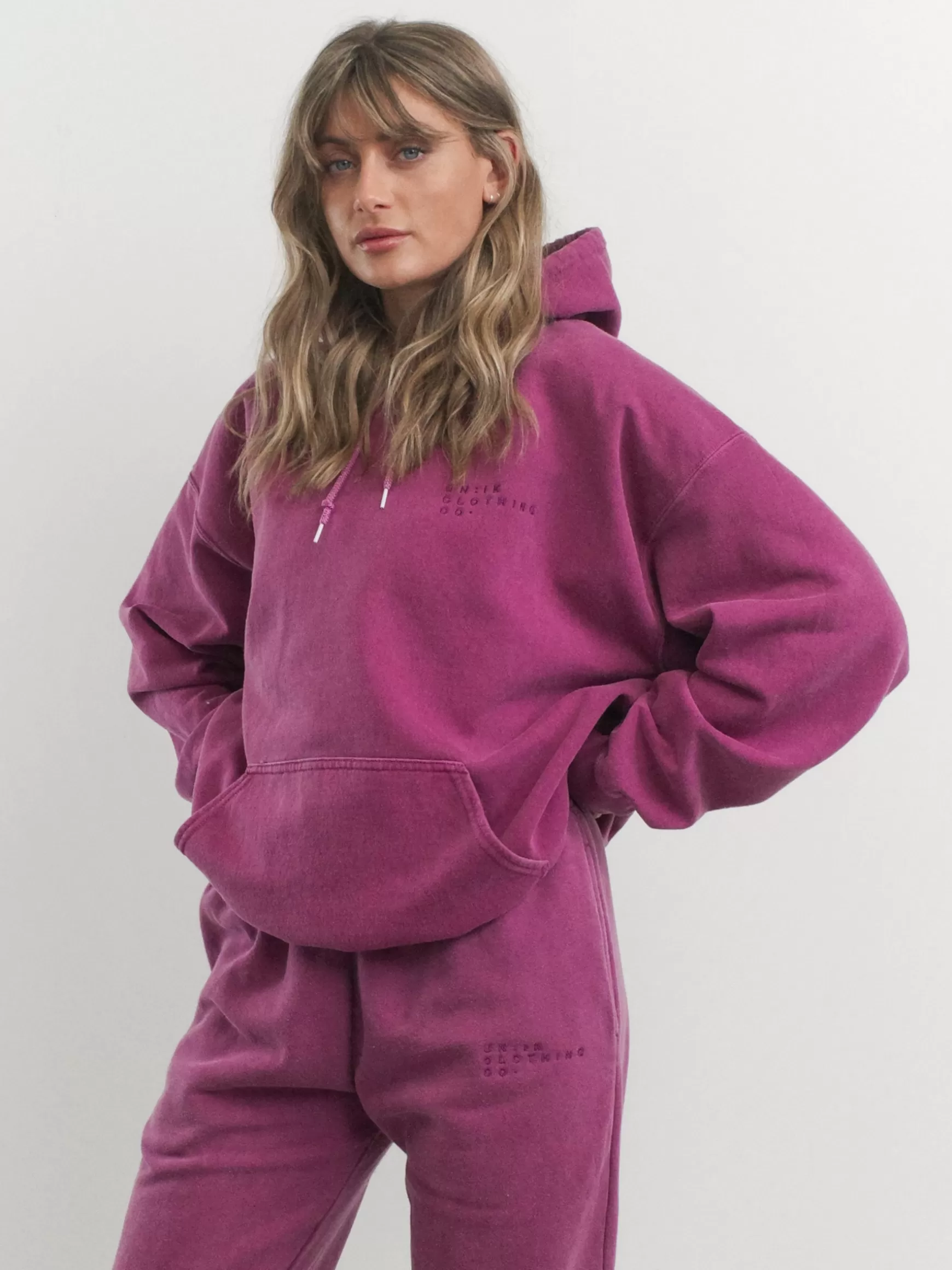 UN:IK Essentials Essentials 'sets' Vintage Washed Hoodie - Berry Fashion