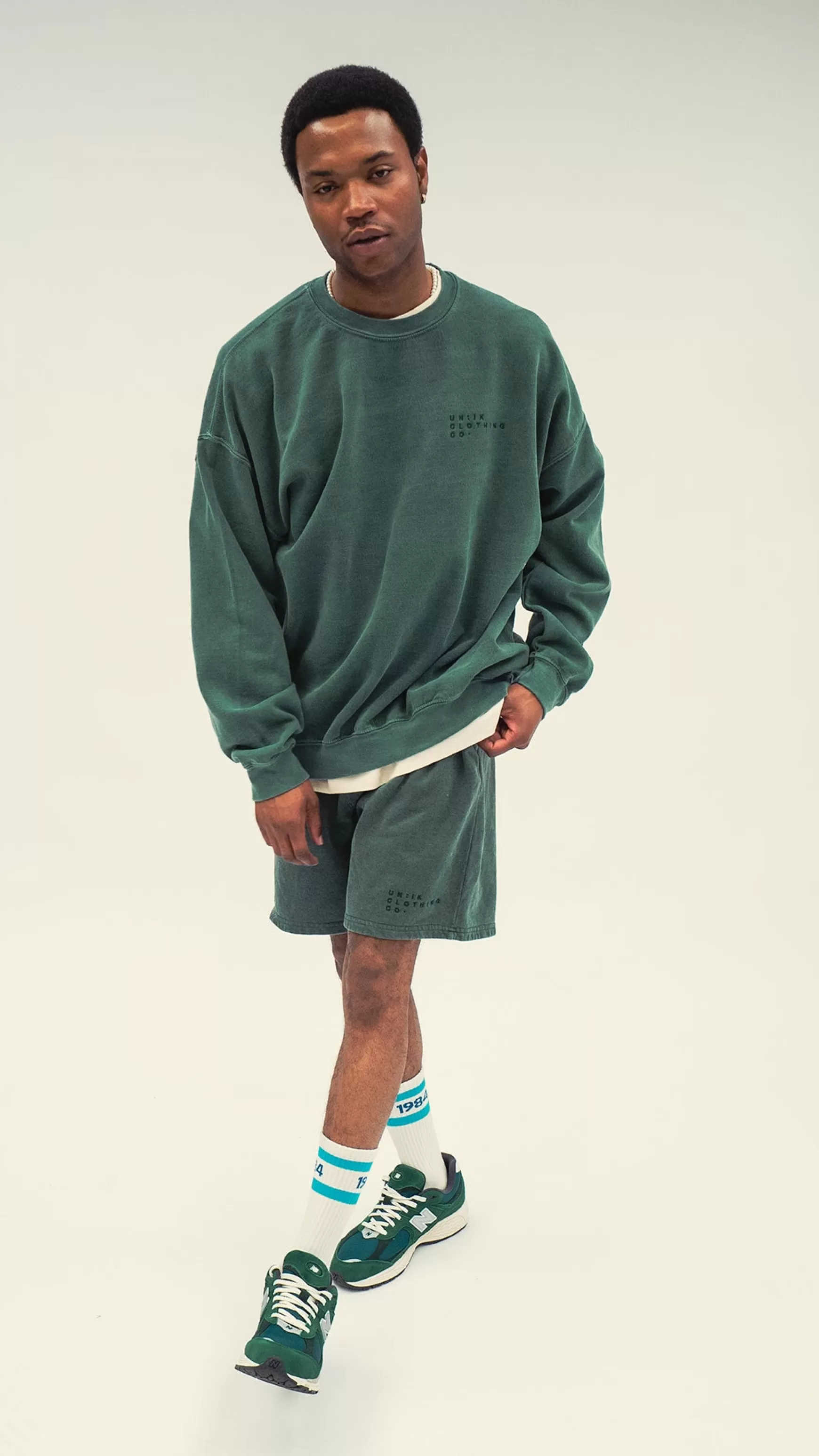 UN:IK Essentials Essentials 'sets' Vintage Washed Jogger Shorts - Pine Clearance