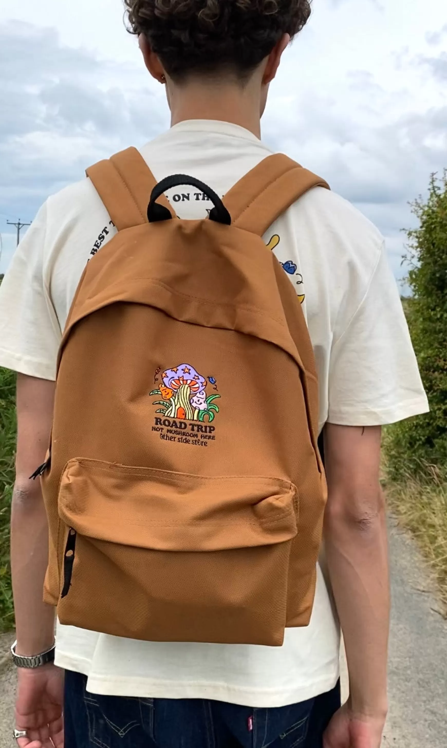 Other Side Store 'Road Trip' Embroidered Backpack - Caramel Cheap