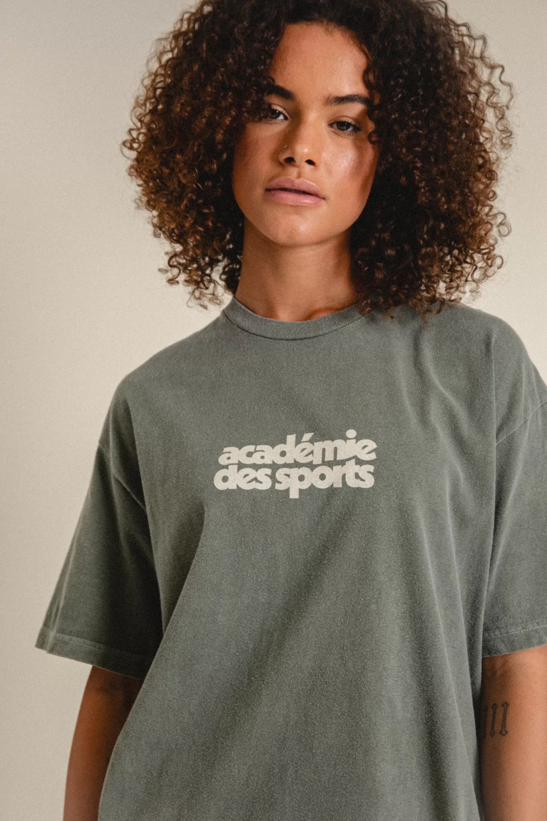 Vice 84 'Academie Des Sports' Vintage Washed Tee - Khaki Cheap