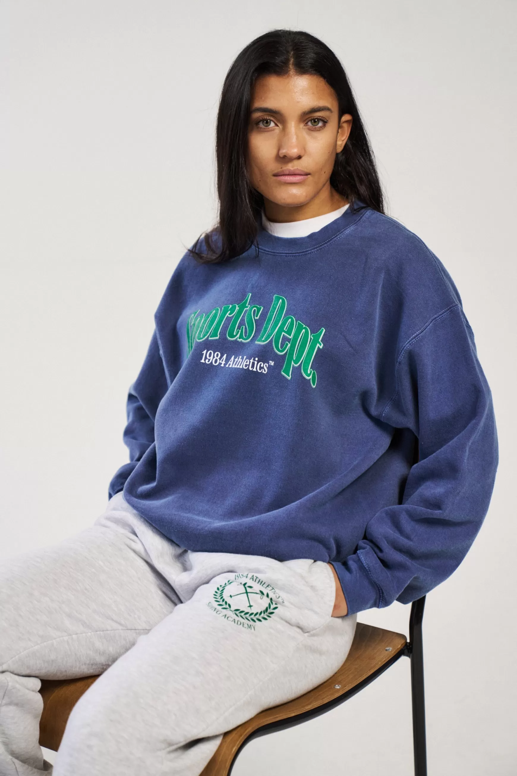 Vice 84 'sports Dept' Vintage Washed Sweater - Marine Discount